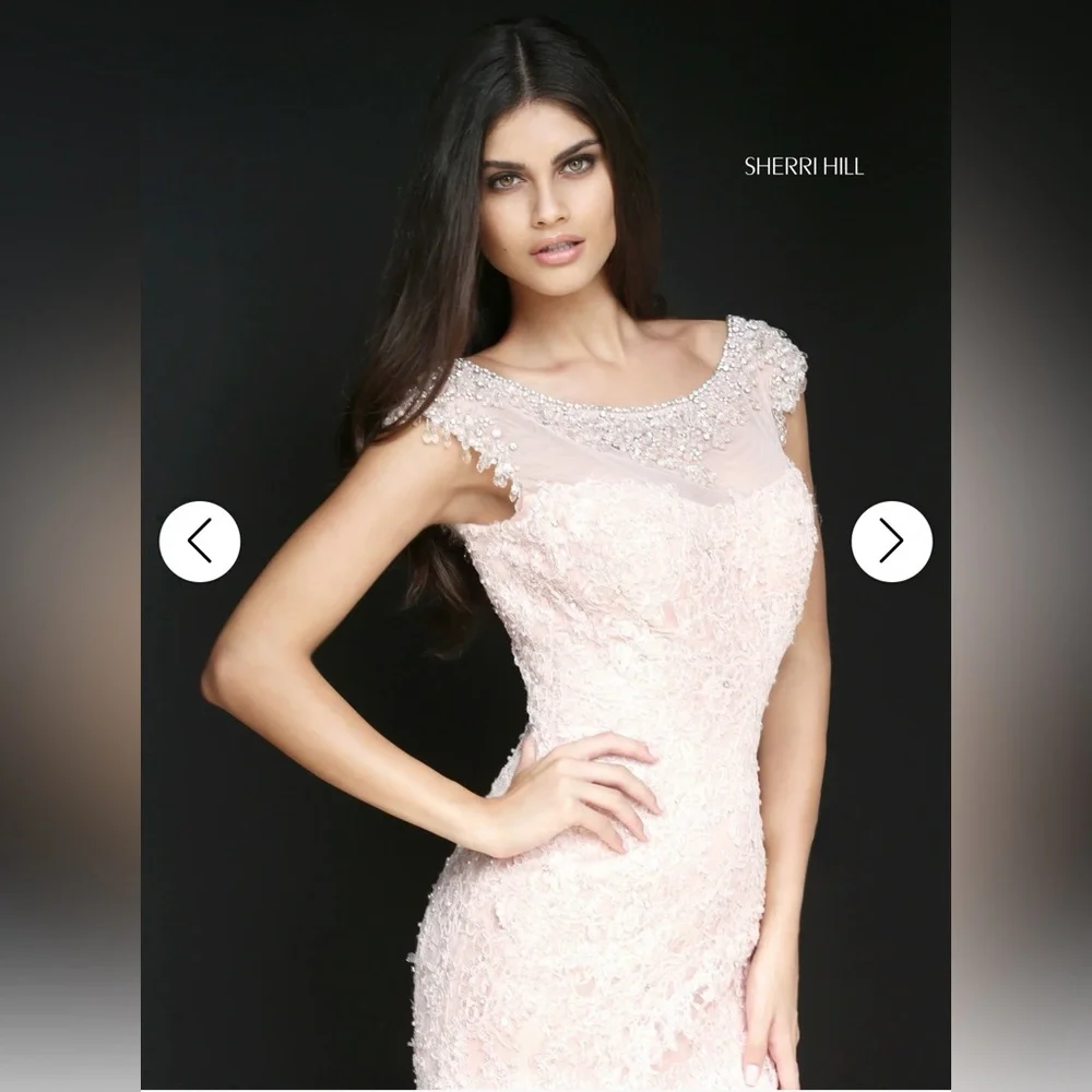 Sherri Hill Blush Lace Mermaid Dress - Picture 4 of 5